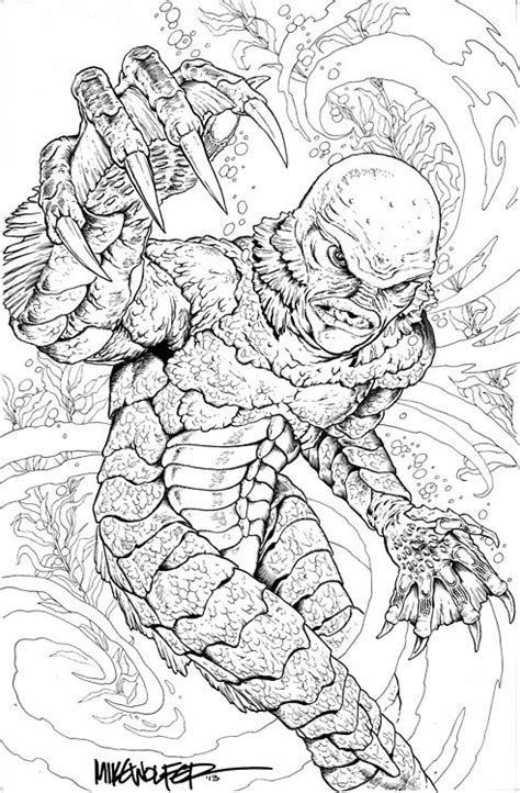 Coloring pages for adults, teens and older children of animals. the Creature from the Black lagoon | Coloring pages, Adult ...