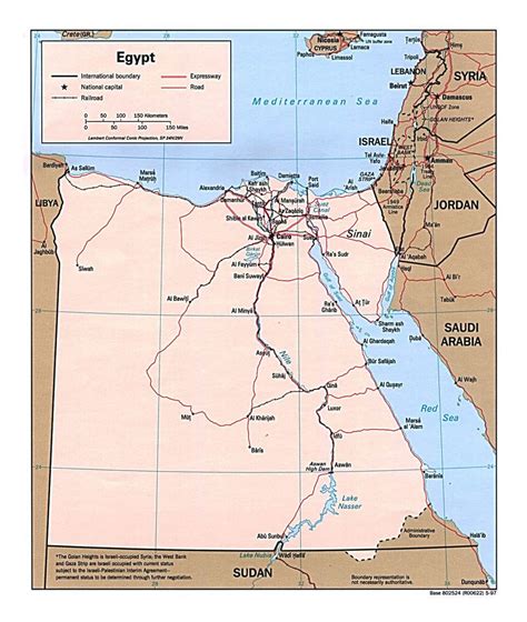 Egypt is bordered by the mediterranean sea and the red sea it is a large political map of africa that also shows many of the continent's physical features in. Large political map of Egypt with roads, railroads and major cities - 1997 | Egypt | Africa ...