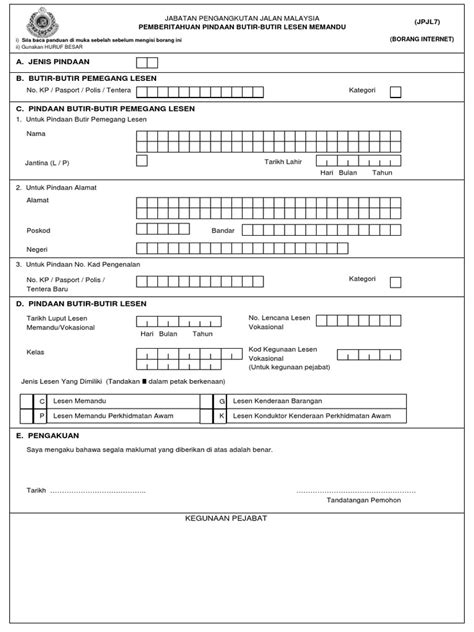 Panduan borang dan syarat permohonan lesen vokasional (gdl, psv & konduktor). Borang Jpjl8 2019