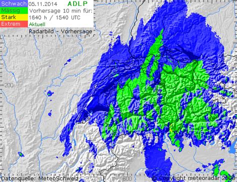 Am abend von den voralpen nach nordosten ins mittelland ziehende schauer. Meteo Swiss Regenradar