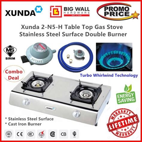 Posisikan regulator tegak lurus dengan tabung gas Xunda 2-N5-H Table Top Cooker Stainless Steel Surface ...