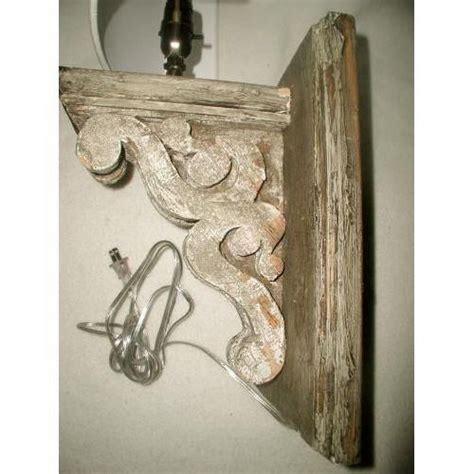 Opal, sandblasted, etched, satin crystal, iridescent aurene art glass, and stained glass. Wooden Corbel Half Shade Sconces - A Pair - Image 4 of 7 ...