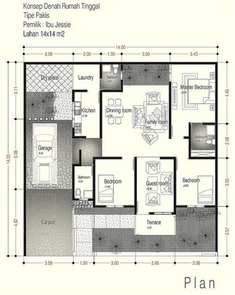 They illustrate the location of windows, walls, stairs, bathroom fixtures, room sizes, and. layout rumah type 100 1 lantai - Google Search | Denah ...