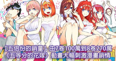 The site owner hides the web page description. 【五倍份的銷量】由7卷100萬部到8卷270萬部，《五等分的花嫁》動畫大幅刺激漫畫銷情 - ACGer:日系ACG ...