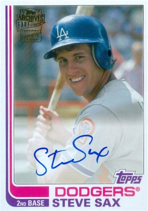 A small frame overlaps the image. Steve Sax autographed baseball card (Los Angeles Dodgers) 2019 Topps Archives Fan Favorites ...