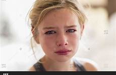 crying girl face stock red offset close questions any