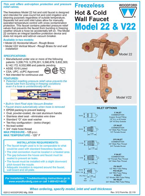 Most woodford residential outdoor wall faucets produced after 1962 can be upgraded to the frost free faucet repair pressure. Woodford Model 22 Hot and Cold Freezeless Faucet | Wall ...