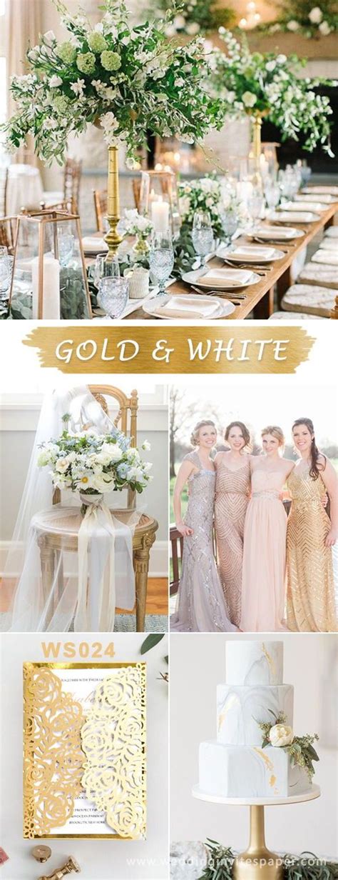 Glittery gold is soooo awesome for a wedding because when you pair it with ivory and greenery, it instantly tones itself down and classes itself up! 100 + Must-have Gold Color Palette Ideas---Gold and White ...