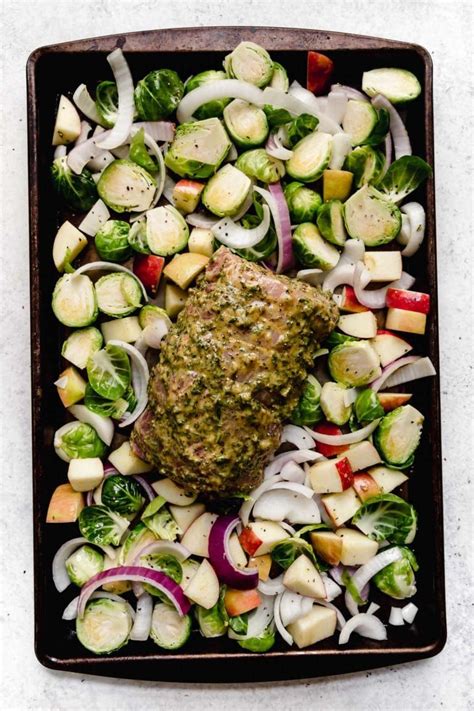 Mix flour, salt and pepper in a shallow bowl, and coat each pork medallion with flour mixture. One-Pan Pork Loin with Brussels and Apples | Recipe | Real ...