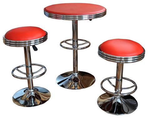 The dining table and bench are distinguished by grand proportions and all solid hardwood construction, with plywood elements to ensure consistent or the chairs that has same color as this table? Retro Red Soda Shop 3-Piece Bistro Set - Contemporary ...