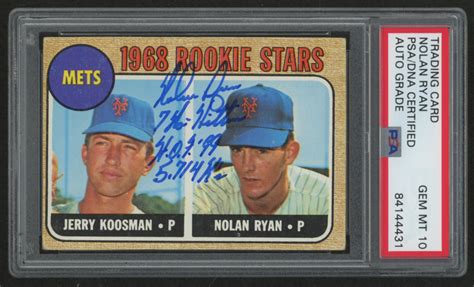 Mar 07, 2021 · nolan ryan's official rookie card is his 1968 topps #177 card. Nolan Ryan Signed 1968 Topps #177 Rookie Card Inscribed "7 No Hitters", "H.O.F. '99", & "5,714 K ...