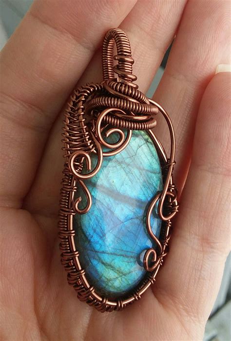 Labradorite wire wrapped pendant in tarnish resistant copper wire. | Copper wire jewelry, Wire 