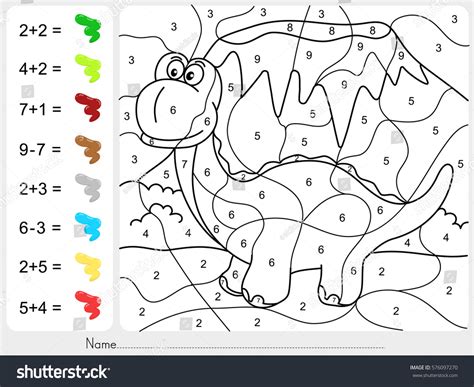 Bring the page to life one number and color at a time! Dinosaur Painting Color By Numbers Addition Stock Vector ...