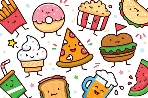 Food icons kawaii digital stamps kawaii food icons cute food. Food Doodle Toolkit (51988) | Characters | Design Bundles