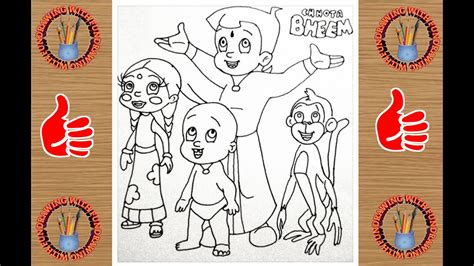 800x800 jaggu from chhota bheem with promarkers drawing tutorials. CHHOTA BHEEM Gang Outline Drawing II How to draw Chhota ...