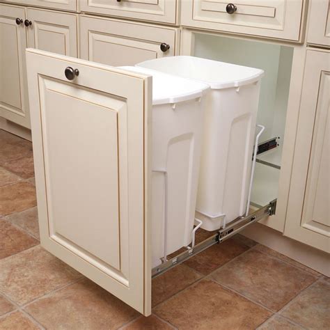 The problem with a regular cabinet is it takes multiple movements to open, and you have to use your foot or pull on the trash can to slide them out. Knape & Vogt 35-Quart Plastic Pull Out Trash Can | Trash ...