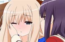 anime yuri gif cute kawaii lesbian girl kiss gifs animated manga blonde