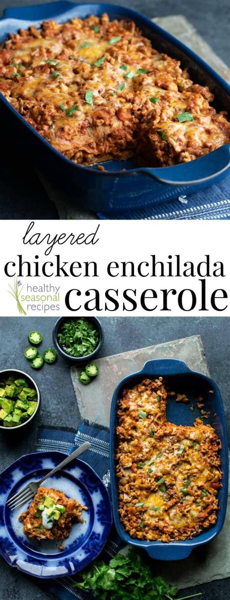 Layered green chile chicken enchilada casserole boil the chicken with a medium sized diced. Layered chicken enchilada casserole | Recipe | Healthy ...