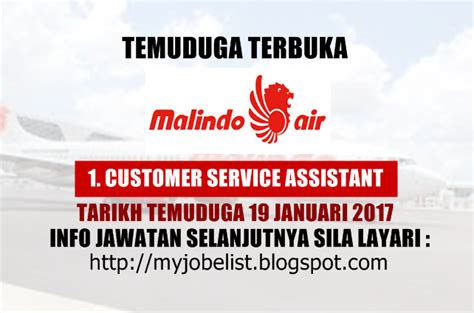 Iklan kerja kosong kerajaan & jawatan kosong terkini kerajaan, spa & swasta. Temuduga Terbuka di Malindo Air Pada 19 Januari 2017 ...