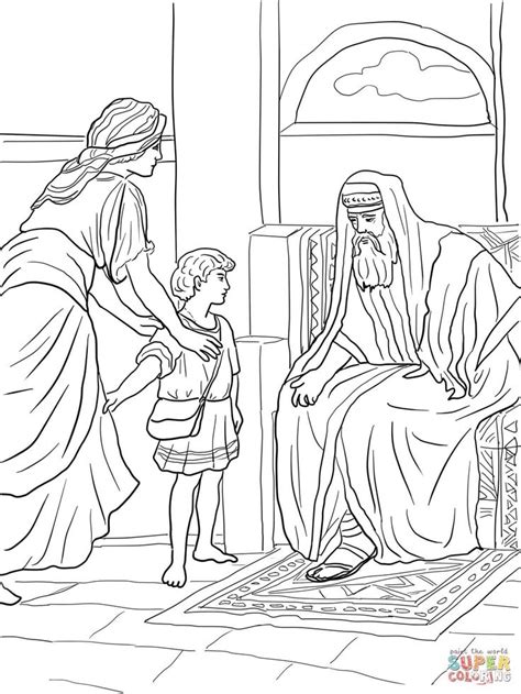 The prophet samuel as a small boy, hannah mother of samuel, eli the priest  when her husband elkanah went up with all his family to offer the annual sacrifice to the lord and to fulfill his vow, 22 hannah did not go. Bible coloring pages, Hannah bible, Bible coloring