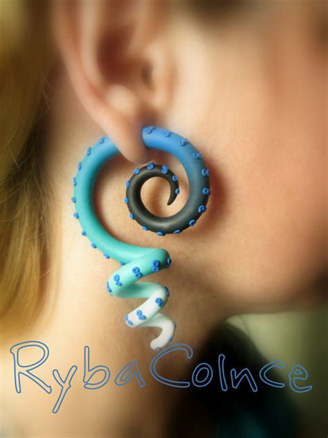 Whether you want to learn about fake lip piercing or need to know how to make fake ear piercings, you just need to follow these simple tips Fake ear tentacle gauges - Faux gauge / Gauge earrings ...