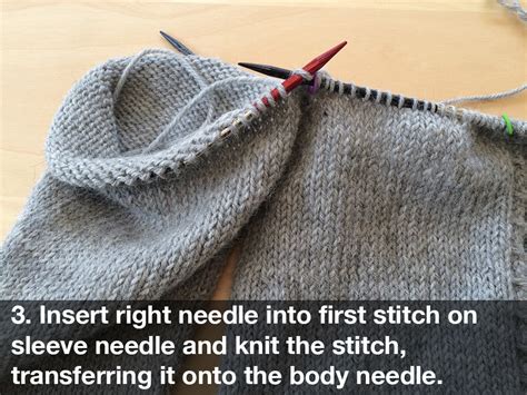 This jumper has no edge sts and we sew the pieces together. How to join sleeves to body in bottom-up sweaters ...