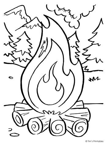 Eating ice cream in summer drawing. Camping-Fire-Coloring-Page-350 - Tim's Printables