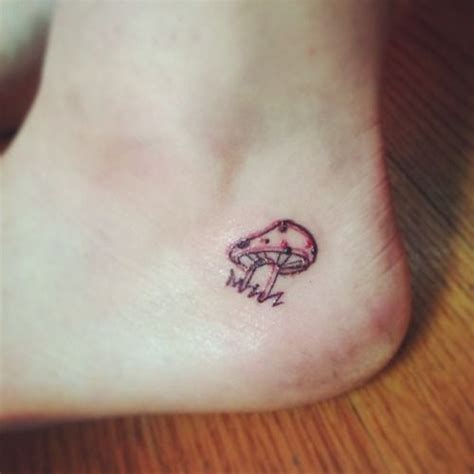 Evil mushroom with bent mushroom bottle tattoo. Simple Mushroom Tattoo On Heel (cute small drawings tiny ...