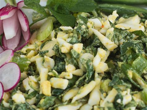 Paula's signature salad dressing served on her poppyseed tossed salad in her restaurants. Paula Wolfert's Mint and Egg Salad - Piedmont Pantry
