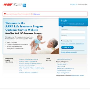 Aarp's life insurance website, in partnership with new york life, provides the basics you need to purchase a policy. nylaarp.newyorklife.com at WI. Home - AARP Customer Service Website from New York Life Insurance