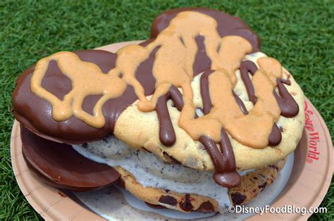 Mickey Cookie Ice Cream Sandwich with Peanut Butter Sauce ...