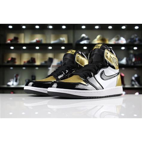 Jordan 1 black metallic gold will go up in price! Mens and Womens Air Jordan 1 Retro High OG NRG Gold Toe Black/White-Metallic Gold, Nike Factory ...