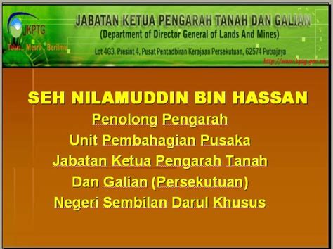 Jabatan ketua pengarah tanah dan galian (persekutuan). CUKAI TANAH SEREMBAN: PEMBAHAGIAN HARTA PUSAKA KECIL