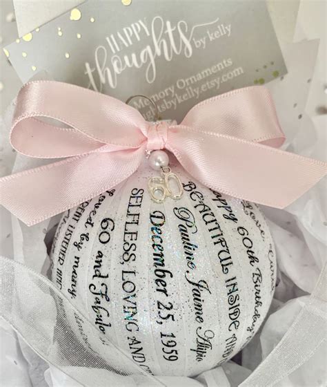 Find thoughtful 60th birthday gift ideas such as personalized father's day picture frame, letters to open on your birthday, custom fingerprint cufflinks, personalized kids books. Happy Thoughts by Kelly Birthday Ornaments are a unique ...
