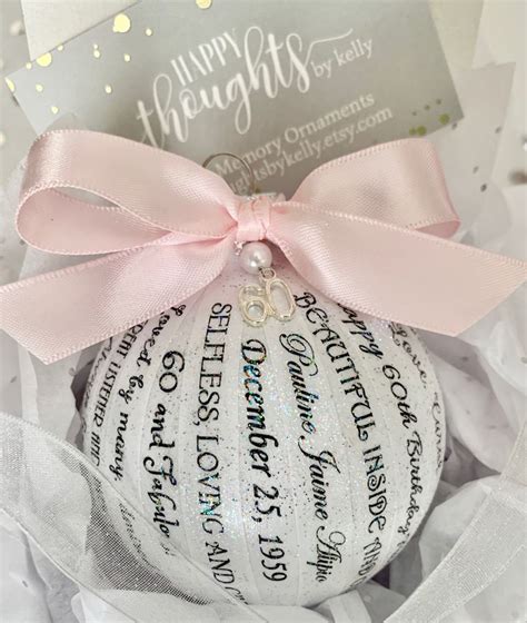 Whether you're looking for a 60th birthday gift that will raise a smile or be cherished forever, we have a great selection for the women in your life. Happy Thoughts by Kelly Birthday Ornaments are a unique ...