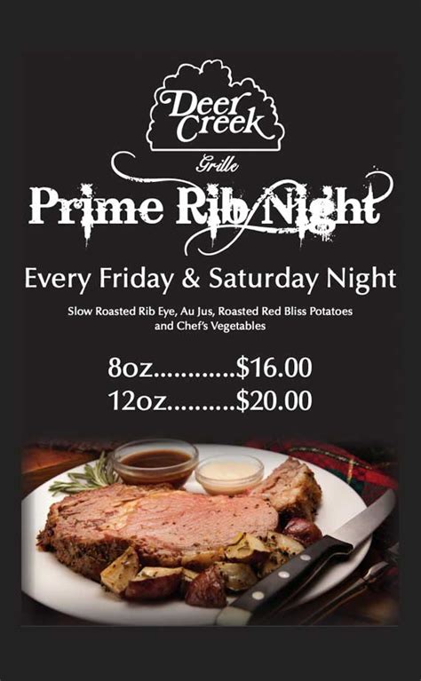 Established in 1983, the prime rib restaurant and wine cellar has continued to offer a fine dining experience to patrons in gillette, wyoming. Prime Rib Night - Every Fri & Sat at The Deer Creek Grille