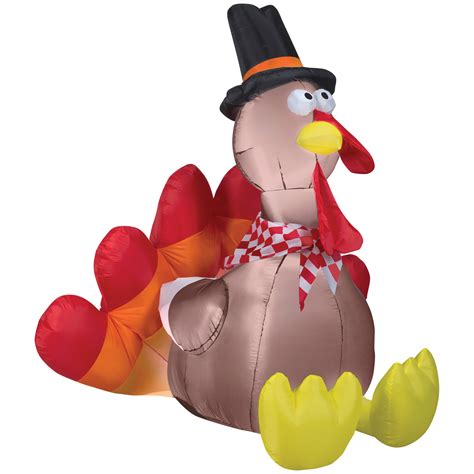 Great online selection of 2020 thanksgiving, harvest, and fall inflatables including turkey inflatables, pilgrim inflatable, pumpkin patches, and scarecrow on a tractor inflatable. 5' Turkey Airblown Thanksgiving Inflatables