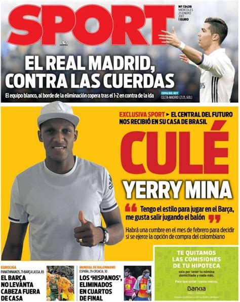 Yerry Mina es portada del Diario Sport de Barcelona ...