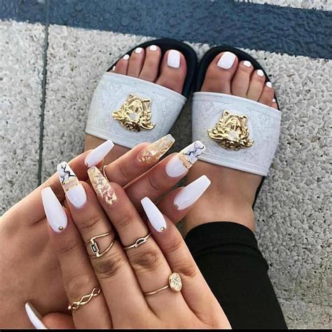 Even though you're a glitter nail enthusiast, you need still have attractive fingernails to look good and make a good impression. White & Gold #whitenails | Bling nails, Swag nails, Coffin nails designs