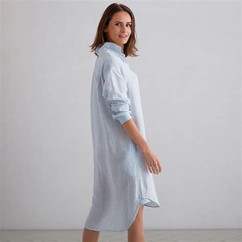 Black and blue shibori technique tie dye t shirt. Sky Blue Stripe Linen Shirt Dress Paula - LinenMe