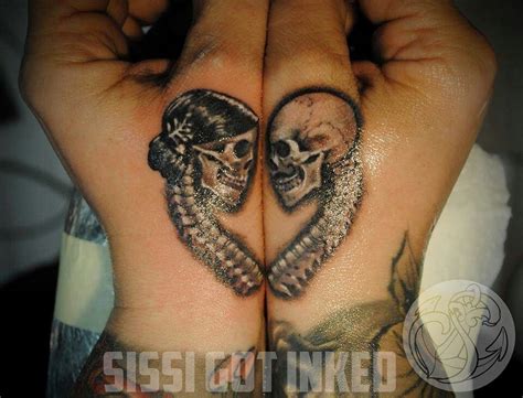 Red heart on the hands. Skulls | Couples hand tattoos, Hand tattoos, Cute couple ...