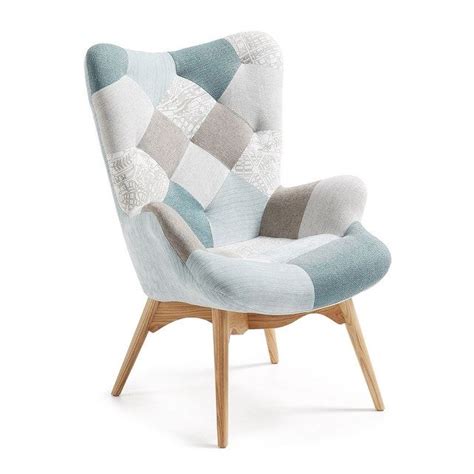 Fauteuil kody patchwork, bleu (2) vendu par ubaldi. Fauteuil en tissu de patchwork multicolore. Pieds en bois ...