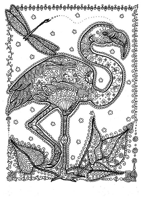 Black and white unusual fantastic creature. Instant Download Coloring Page Adult Coloring Flamingo Florida