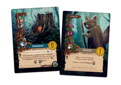 On their turn a player can take one of three actions: Everdell The Dungeon and Ranger cards | Game card design ...