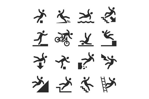 Stick figure man falling beware, hazard warning symbols ...