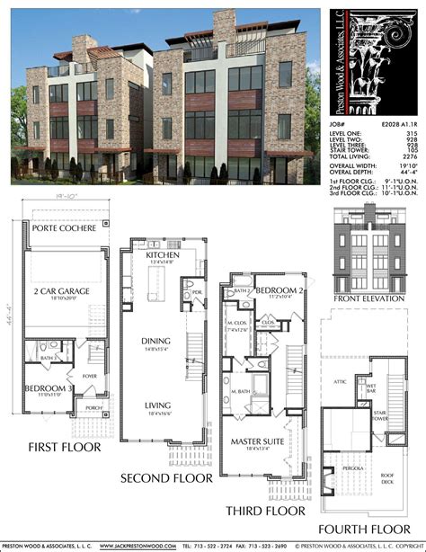 Floor plans are usually drawn to scale and will indicate room types, room sizes, and wall lengths. 3 1/2 Story Duplex Townhouse Plan E2028 A1.1 | Town house ...