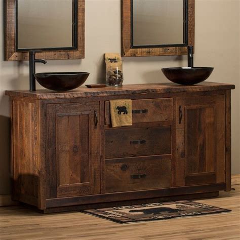 Custom crafted reclaimed wood wall doubles as an artistic addition in the contemporary bathroom [design: Reclaimed Barn Wood Vanity made from real reclaimed ...