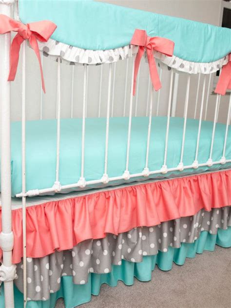 Choose your fabrics from any of the listings in my shop to. Bumperless Baby Girl Crib Bedding - Aqua Turquoise Coral ...