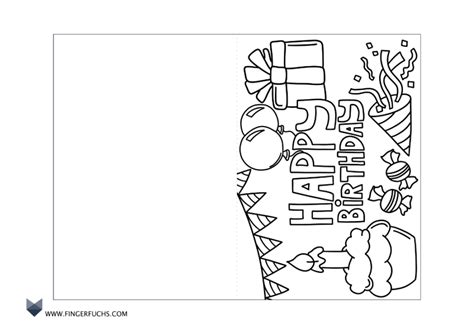 Egal, ob man sich an dem tag trifft oder die karte über die post oder anderen wegen an den jubilar. Download Geburtstagskarte zum Ausmalen - Fingerfuchs