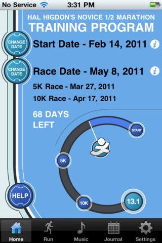 Using heart rate and gps tracking, we can measure all of your fitness metrics (average heart rate, pace, speed. Hal Higdon 1/2 Marathon Training Program - Novice 1 iPhone ...